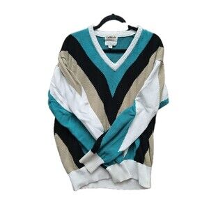 Mens LaMode Active Sportswear V-Neck Pullover Sweater Size Large Teal Multicolor
